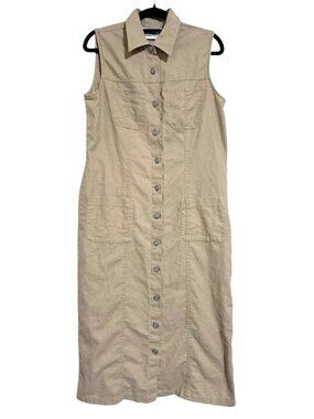 Vintage Bill Blass Jeans Jumper Dress Womens M Linen Blend Beige Sleeveless Butt